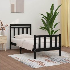 Bed Frame Black Solid Wood Pine 100x200 Cm