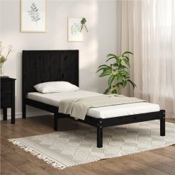 Bed Frame Black Solid Wood Pine 100x200 Cm