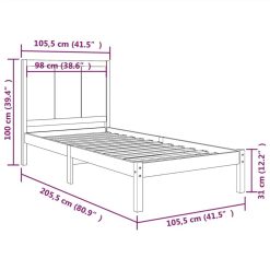 Bed Frame Black Solid Wood Pine 100x200 Cm -NEWTRAL Sales Shop Bed Frame Black Solid Wood Pine 100x200 cm 514369 4