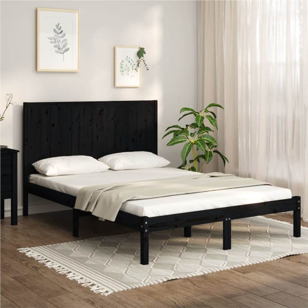 Bed Frame Black Solid Wood Pine 120x190 cm 4FT Small Double Bed Frame Black Solid Wood Pine 120x190 Cm 4FT Small Double -NEWTRAL Sales Shop Bed Frame Black Solid Wood Pine 120x190 cm 4FT Small Double 510883 0