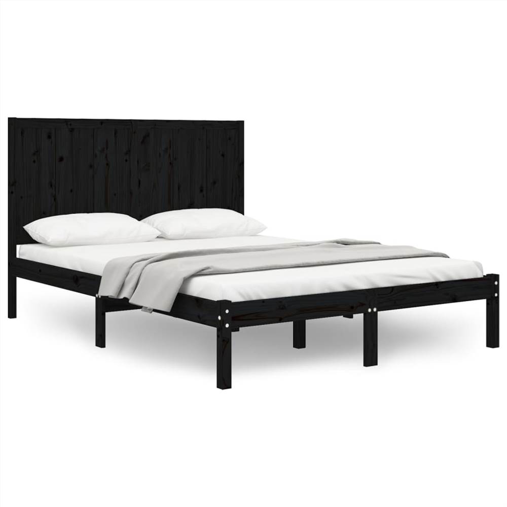 Bed Frame Black Solid Wood Pine 120x190 cm 4FT Small Double Bed Frame Black Solid Wood Pine 120x190 Cm 4FT Small Double -NEWTRAL Sales Shop Bed Frame Black Solid Wood Pine 120x190 cm 4FT Small Double 510883 1
