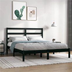 Bed Frame Black Solid Wood Pine 120x200 Cm