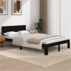 Bed Frame Black Solid Wood Pine 120x200 Cm