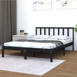 Bed Frame Black Solid Wood Pine 135x190 Cm 4FT6 Double
