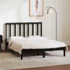 Bed Frame Black Solid Wood Pine 135x190 Cm 4FT6 Double