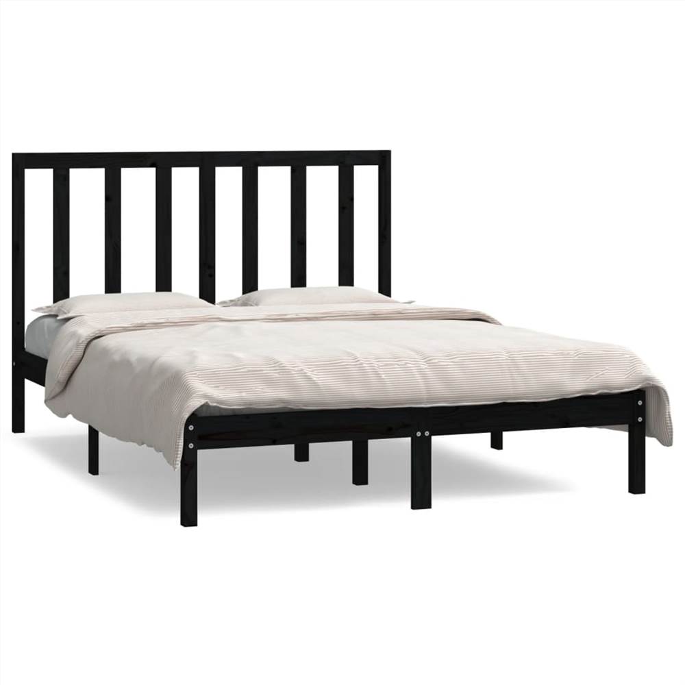 Bed Frame Black Solid Wood Pine 135x190 cm 4FT6 Double Bed Frame Black Solid Wood Pine 135x190 Cm 4FT6 Double -NEWTRAL Sales Shop Bed Frame Black Solid Wood Pine 135x190 cm 4FT6 Double 514234 1