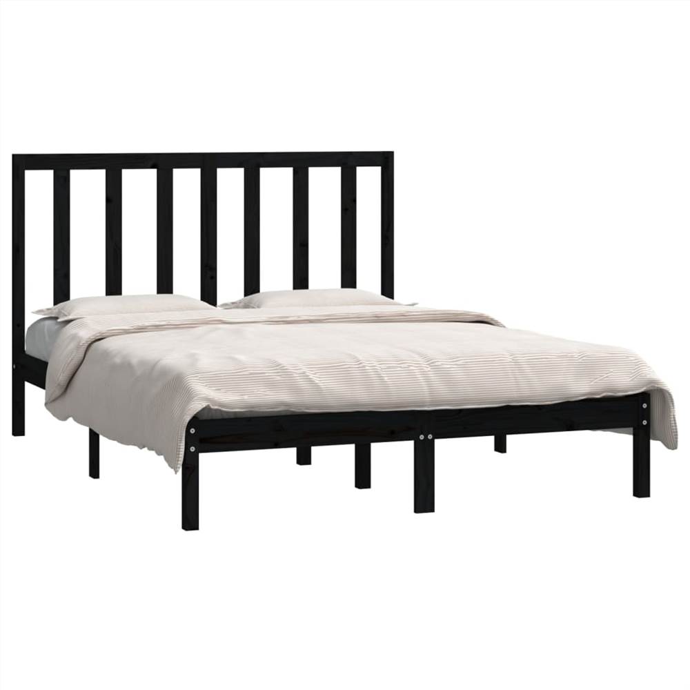 Bed Frame Black Solid Wood Pine 135x190 cm 4FT6 Double Bed Frame Black Solid Wood Pine 135x190 Cm 4FT6 Double -NEWTRAL Sales Shop Bed Frame Black Solid Wood Pine 135x190 cm 4FT6 Double 514234 2