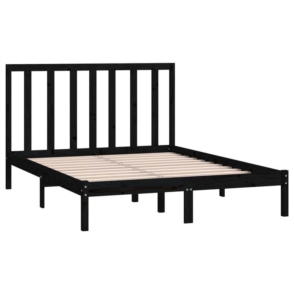 Bed Frame Black Solid Wood Pine 135x190 cm 4FT6 Double Bed Frame Black Solid Wood Pine 135x190 Cm 4FT6 Double -NEWTRAL Sales Shop Bed Frame Black Solid Wood Pine 135x190 cm 4FT6 Double 514234 3