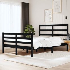 Bed Frame Black Solid Wood Pine 135x190 Cm 4FT6 Double
