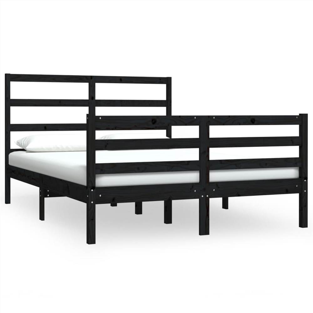 Bed Frame Black Solid Wood Pine 135x190 cm 4FT6 Double Bed Frame Black Solid Wood Pine 135x190 Cm 4FT6 Double -NEWTRAL Sales Shop Bed Frame Black Solid Wood Pine 135x190 cm 4FT6 Double 514725 1