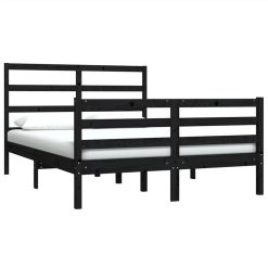 Bed Frame Black Solid Wood Pine 135x190 Cm 4FT6 Double 2 Bed Frame Black Solid Wood Pine 135x190 Cm 4FT6 Double -NEWTRAL Sales Shop Bed Frame Black Solid Wood Pine 135x190 cm 4FT6 Double 514725 2