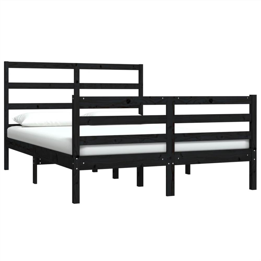 Bed Frame Black Solid Wood Pine 135x190 cm 4FT6 Double Bed Frame Black Solid Wood Pine 135x190 Cm 4FT6 Double -NEWTRAL Sales Shop Bed Frame Black Solid Wood Pine 135x190 cm 4FT6 Double 514725 2