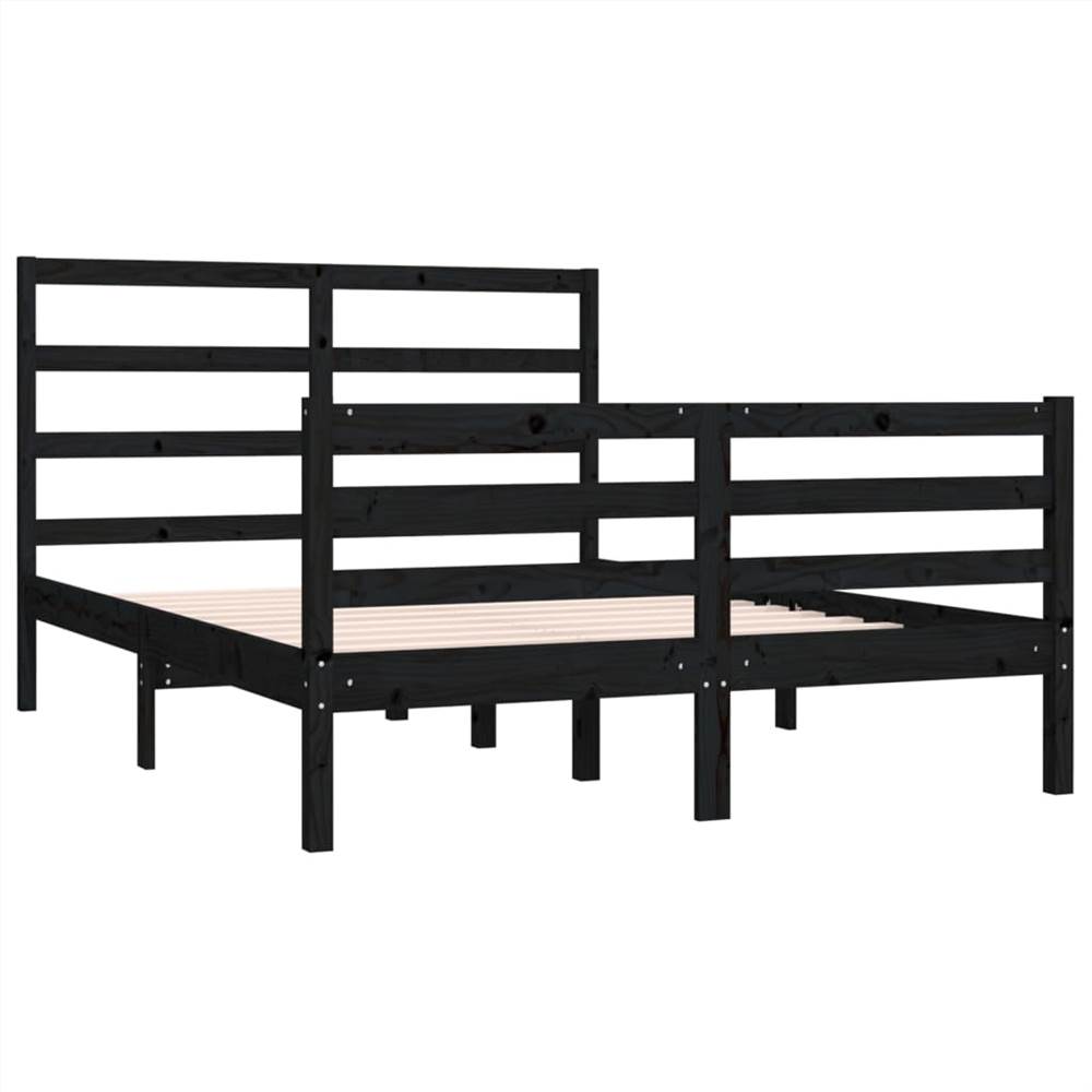 Bed Frame Black Solid Wood Pine 135x190 cm 4FT6 Double Bed Frame Black Solid Wood Pine 135x190 Cm 4FT6 Double -NEWTRAL Sales Shop Bed Frame Black Solid Wood Pine 135x190 cm 4FT6 Double 514725 3