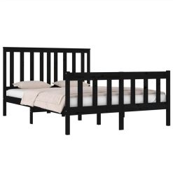 Bed Frame Black Solid Wood Pine 135x190 Cm 4FT6 Double -NEWTRAL Sales Shop Bed Frame Black Solid Wood Pine 135x190 cm 4FT6 Double 515149 2