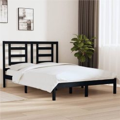Bed Frame Black Solid Wood Pine 135x190 Cm 4FT6 Double