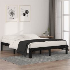 Bed Frame Black Solid Wood Pine 140x190 Cm