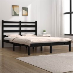 Bed Frame Black Solid Wood Pine 140x190 Cm