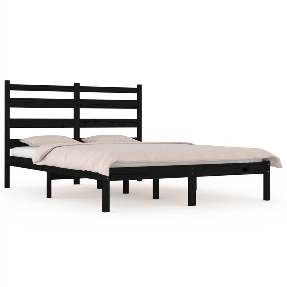 Bed Frame Black Solid Wood Pine 140x190 cm Bed Frame Black Solid Wood Pine 140x190 Cm -NEWTRAL Sales Shop Bed Frame Black Solid Wood Pine 140x190 cm 510996 1