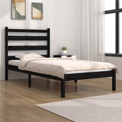 Bed Frame Black Solid Wood Pine 90x190 Cm 3FT Single