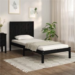 Bed Frame Black Solid Wood Pine 90x190 Cm 3FT Single