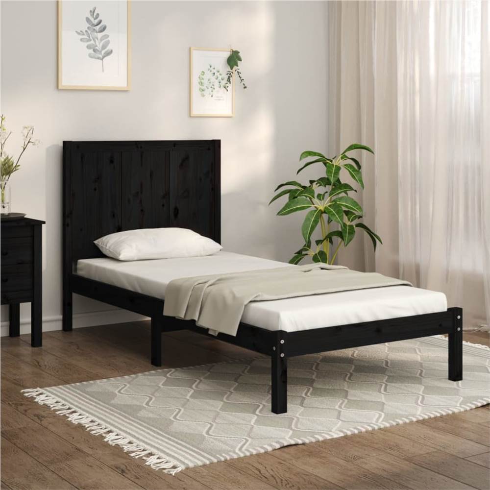Bed Frame Black Solid Wood Pine 90x190 cm 3FT Single Bed Frame Black Solid Wood Pine 90x190 Cm 3FT Single -NEWTRAL Sales Shop Bed Frame Black Solid Wood Pine 90x190 cm 3FT Single 514118 0