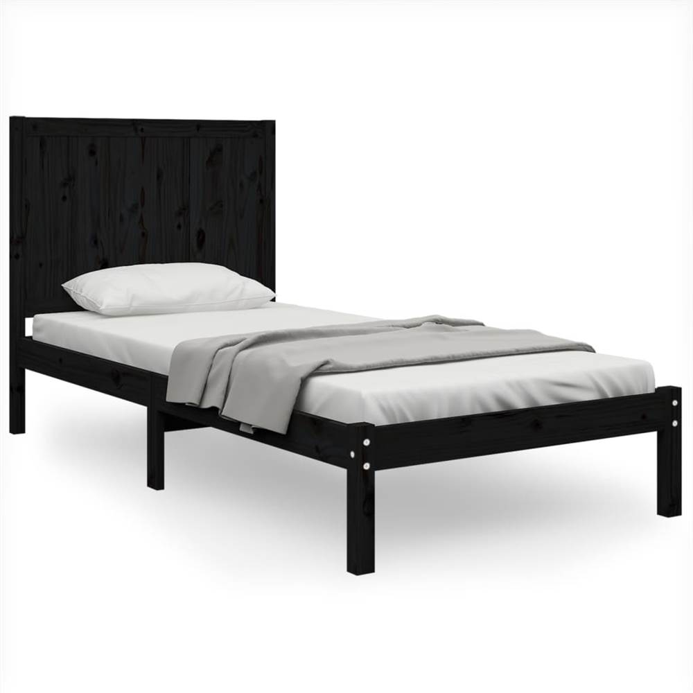 Bed Frame Black Solid Wood Pine 90x190 cm 3FT Single Bed Frame Black Solid Wood Pine 90x190 Cm 3FT Single -NEWTRAL Sales Shop Bed Frame Black Solid Wood Pine 90x190 cm 3FT Single 514118 1