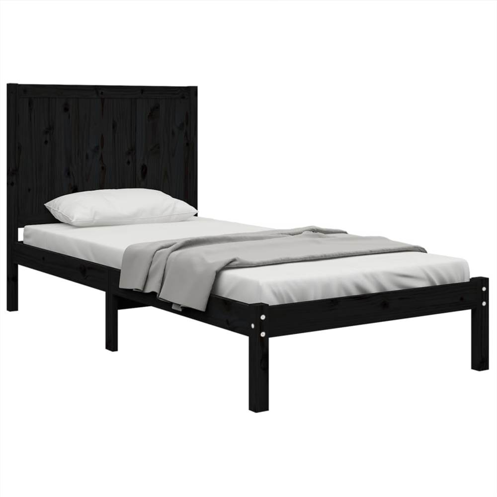 Bed Frame Black Solid Wood Pine 90x190 cm 3FT Single Bed Frame Black Solid Wood Pine 90x190 Cm 3FT Single -NEWTRAL Sales Shop Bed Frame Black Solid Wood Pine 90x190 cm 3FT Single 514118 2