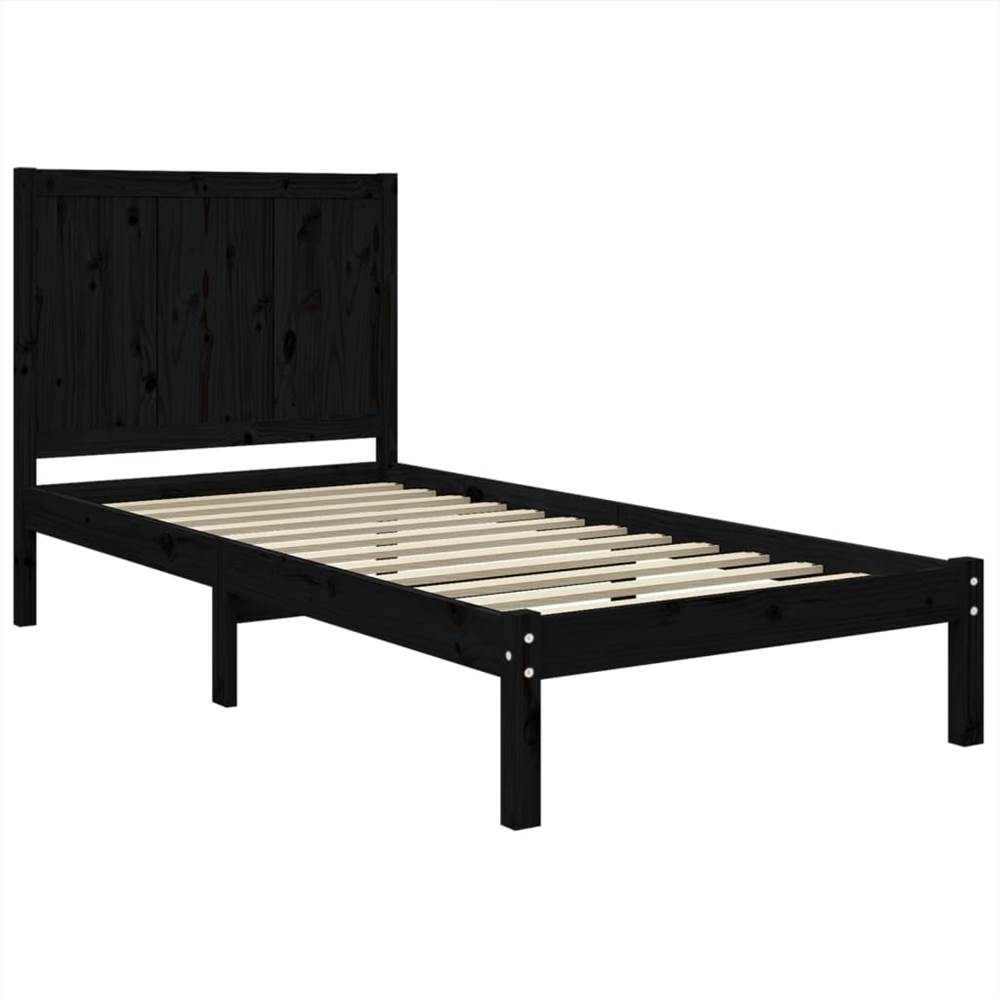Bed Frame Black Solid Wood Pine 90x190 cm 3FT Single Bed Frame Black Solid Wood Pine 90x190 Cm 3FT Single -NEWTRAL Sales Shop Bed Frame Black Solid Wood Pine 90x190 cm 3FT Single 514118 3