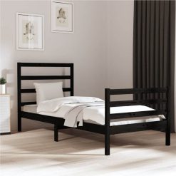 Bed Frame Black Solid Wood Pine 90x200 Cm