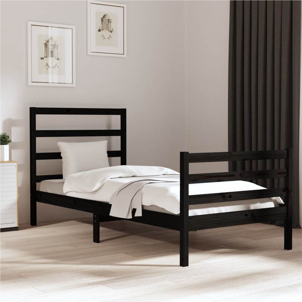 Bed Frame Black Solid Wood Pine 90x200 cm Bed Frame Black Solid Wood Pine 90x200 Cm -NEWTRAL Sales Shop Bed Frame Black Solid Wood Pine 90x200 cm 512267 0