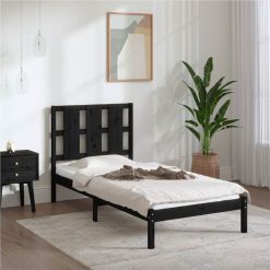 Bed Frame Black Solid Wood Pine 90x200 Cm