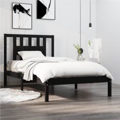 Bed Frame Black Solid Wood Pine 90x200 Cm