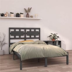 Bed Frame Grey Solid Wood 135x190 Cm 4FT6 Double