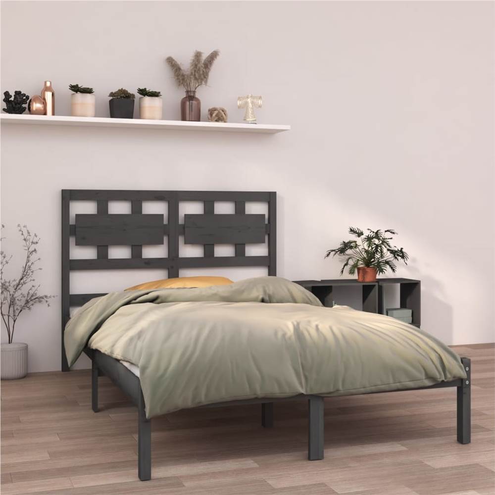 Bed Frame Grey Solid Wood 135x190 cm 4FT6 Double Bed Frame Grey Solid Wood 135x190 Cm 4FT6 Double -NEWTRAL Sales Shop Bed Frame Grey Solid Wood 135x190 cm 4FT6 Double 511329 0