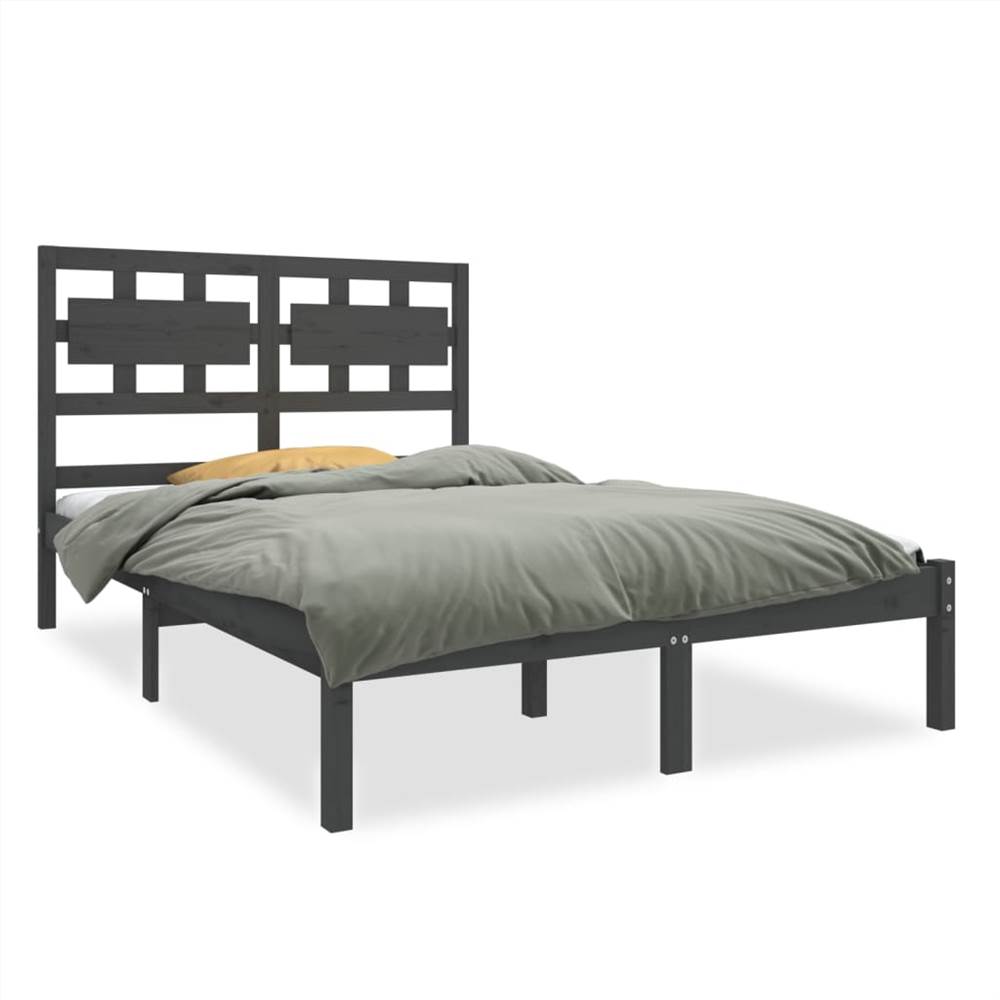Bed Frame Grey Solid Wood 135x190 cm 4FT6 Double Bed Frame Grey Solid Wood 135x190 Cm 4FT6 Double -NEWTRAL Sales Shop Bed Frame Grey Solid Wood 135x190 cm 4FT6 Double 511329 1