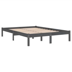 Bed Frame Grey Solid Wood 135x190 Cm 4FT6 Double 4 Bed Frame Grey Solid Wood 135x190 Cm 4FT6 Double -NEWTRAL Sales Shop Bed Frame Grey Solid Wood 135x190 cm 4FT6 Double 511329 4