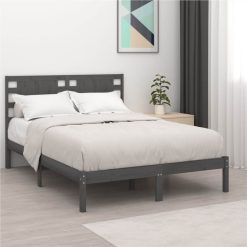 Bed Frame Grey Solid Wood 135x190 Cm 4FT6 Double
