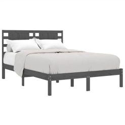 Bed Frame Grey Solid Wood 135x190 Cm 4FT6 Double -NEWTRAL Sales Shop Bed Frame Grey Solid Wood 135x190 cm 4FT6 Double 514656 2