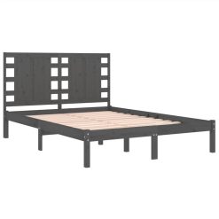 Bed Frame Grey Solid Wood 135x190 Cm 4FT6 Double -NEWTRAL Sales Shop Bed Frame Grey Solid Wood 135x190 cm 4FT6 Double 514656 3