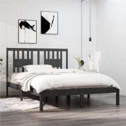 Bed Frame Grey Solid Wood 135x190 Cm 4FT6 Double
