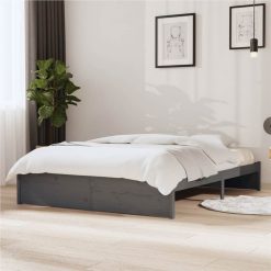 Bed Frame Grey Solid Wood 140x190 Cm
