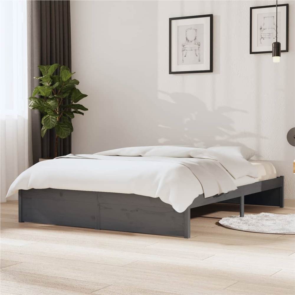 Bed Frame Grey Solid Wood 140x190 cm Bed Frame Grey Solid Wood 140x190 Cm -NEWTRAL Sales Shop Bed Frame Grey Solid Wood 140x190 cm 510882 0