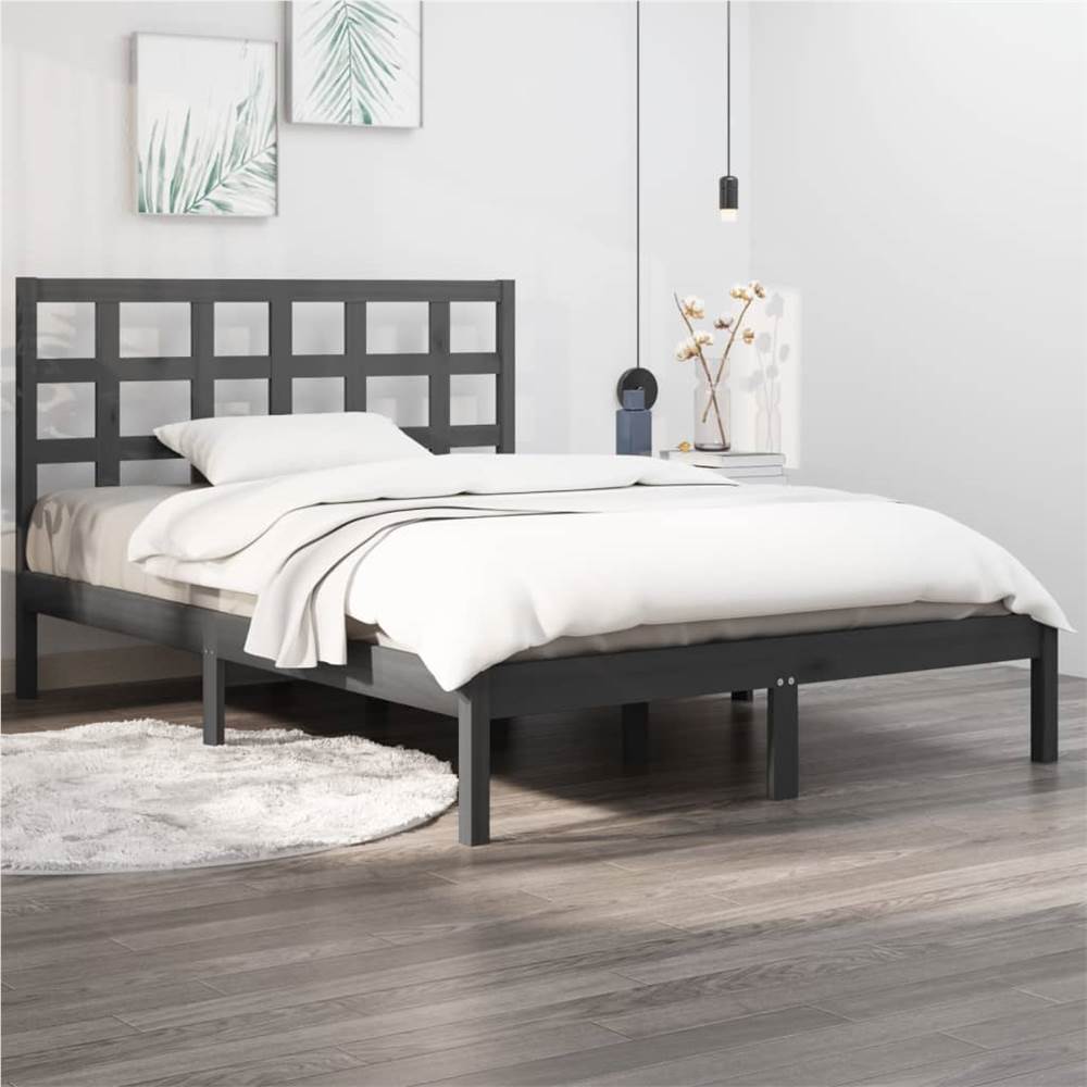 Bed Frame Grey Solid Wood 140x190 cm Bed Frame Grey Solid Wood 140x190 Cm -NEWTRAL Sales Shop Bed Frame Grey Solid Wood 140x190 cm 512506 0