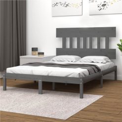 Bed Frame Grey Solid Wood 140x200 Cm