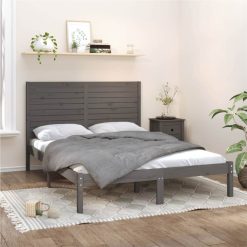Bed Frame Grey Solid Wood 140x200 Cm