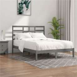 Bed Frame Grey Solid Wood 150x200 Cm 5FT King Size