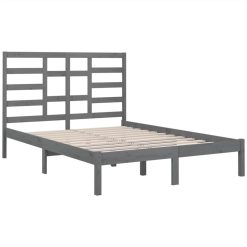 Bed Frame Grey Solid Wood 150x200 Cm 5FT King Size -NEWTRAL Sales Shop Bed Frame Grey Solid Wood 150x200 cm 5FT King Size 509550 3