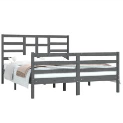 Bed Frame Grey Solid Wood 150x200 Cm 5FT King Size -NEWTRAL Sales Shop Bed Frame Grey Solid Wood 150x200 cm 5FT King Size 510300 2