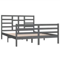 Bed Frame Grey Solid Wood 150x200 Cm 5FT King Size -NEWTRAL Sales Shop Bed Frame Grey Solid Wood 150x200 cm 5FT King Size 510300 3
