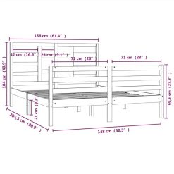 Bed Frame Grey Solid Wood 150x200 Cm 5FT King Size -NEWTRAL Sales Shop Bed Frame Grey Solid Wood 150x200 cm 5FT King Size 510300 5